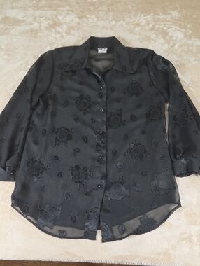 Hot Stuff Black Floral Jacquard Blouse